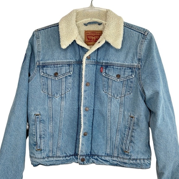 Levi's Jackets & Blazers - Levi's Denim Trucker Jean Jacket Womens Large Sherpa Lined Red Tag Logo Western
